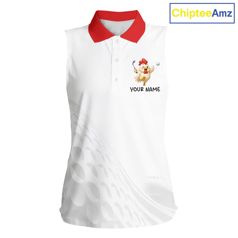 Funny Chicken Womens Sleeveless Golf Polo Shirt  Personalized Golf Lover Custom Name