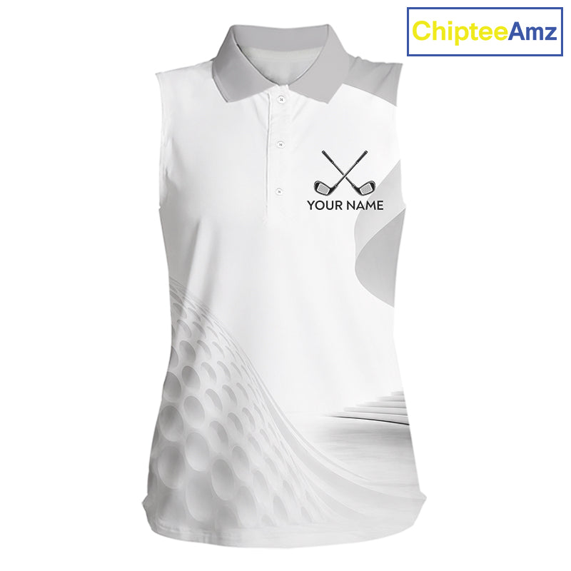 Personalized Golf Ball Womens Sleeveless Polo Shirt for Womens  Gray Golf Pattern Custom Name