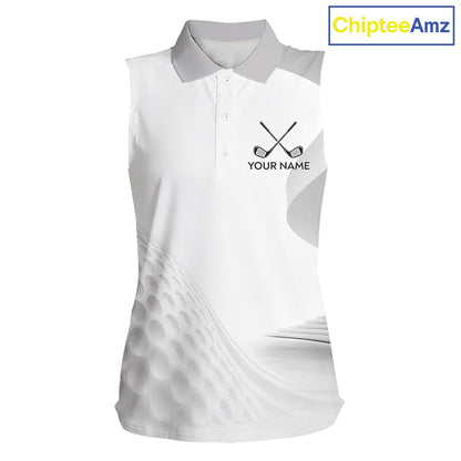 Personalized Golf Ball Womens Sleeveless Polo Shirt for Womens  Gray Golf Pattern Custom Name