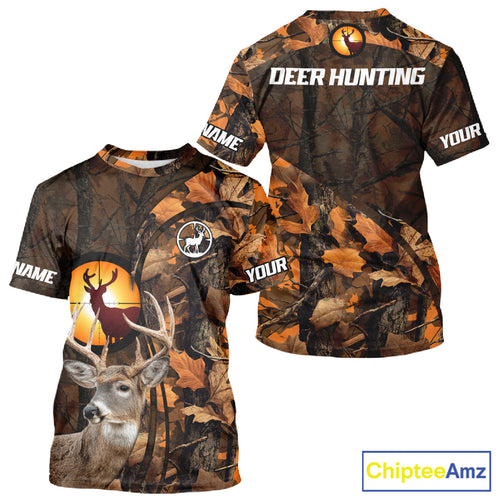 Whitetail Deer Hunting Orange Camo 3D All-Over Printed Shirt, Custom Name Hunting Shirt NHT251