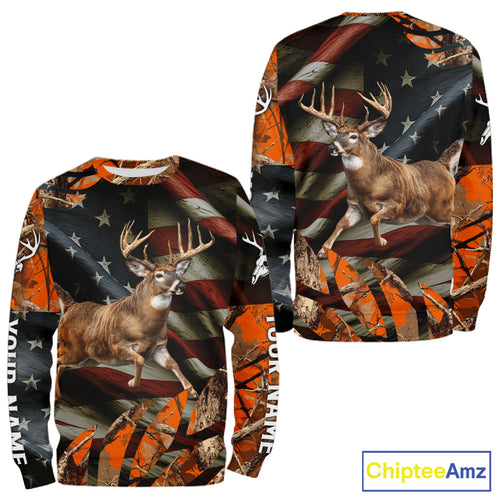 Deer Hunting US Flag 3D All Over Print Shirts, Personalized Hunting Gifts For Deer Hunters NHT316