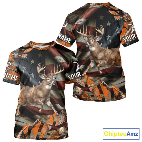 Deer Hunting US Flag 3D All Over Print Shirts, Personalized Hunting Gifts For Deer Hunters NHT316