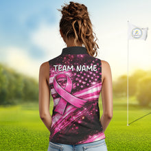 Load image into Gallery viewer, Personalized Breast Cancer Awareness Sleeveless Women Polo Shirt American Flag Pink Ribbon – Golf Gift For Women NHT799