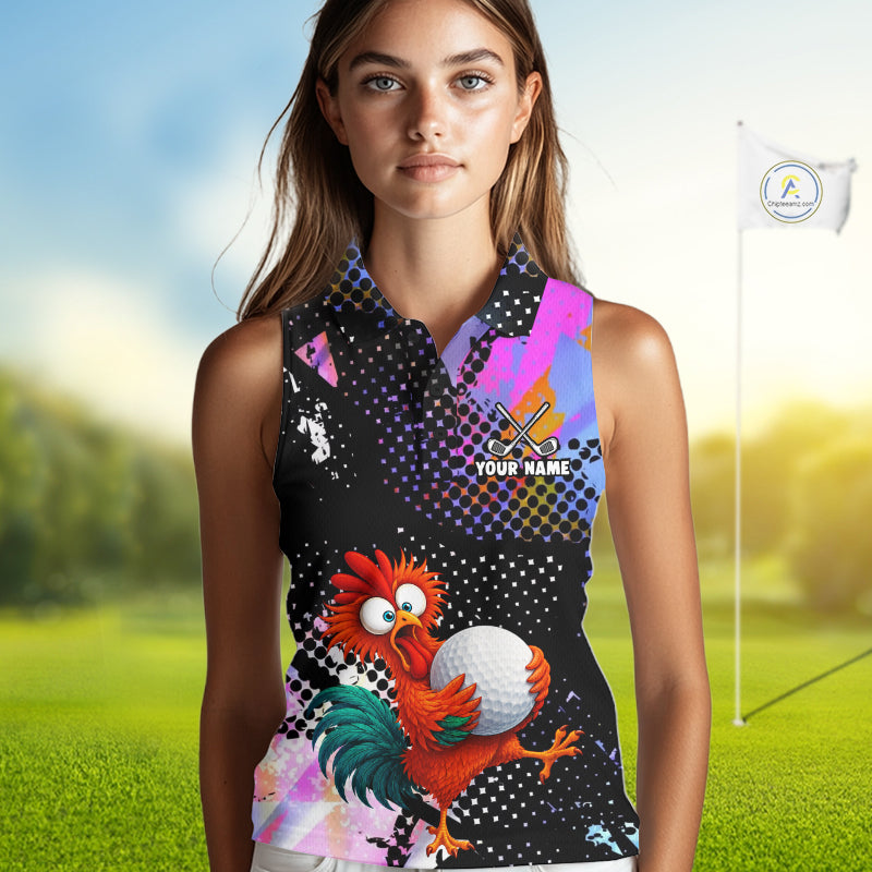 Custom Team Name Crazy Rooster Womens Sleeveless Golf Polo Shirt Personalized Womens Performance Golf Jersey NHT952