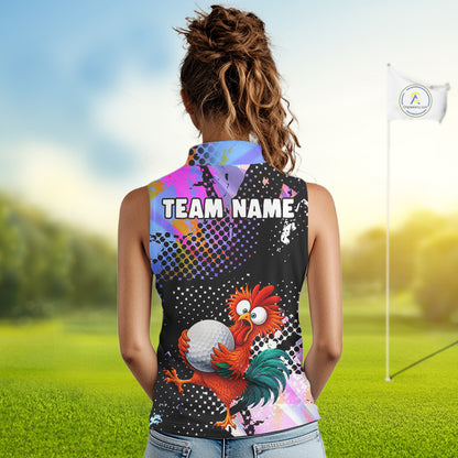 Custom Team Name Crazy Rooster Womens Sleeveless Golf Polo Shirt Personalized Womens Performance Golf Jersey NHT952