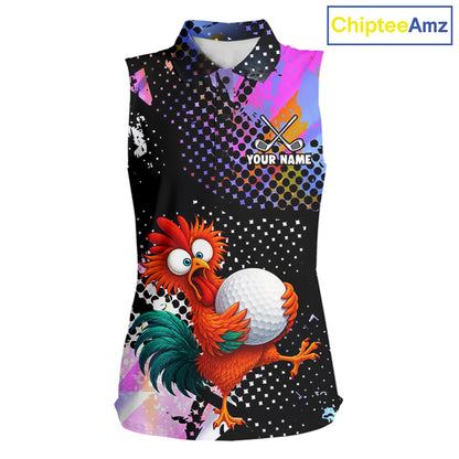 Custom Team Name Crazy Rooster Womens Sleeveless Golf Polo Shirt  Personalized Womens Performance Golf Jersey