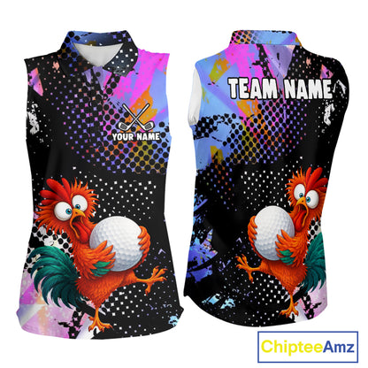 Custom Team Name Crazy Rooster Womens Sleeveless Golf Polo Shirt  Personalized Womens Performance Golf Jersey