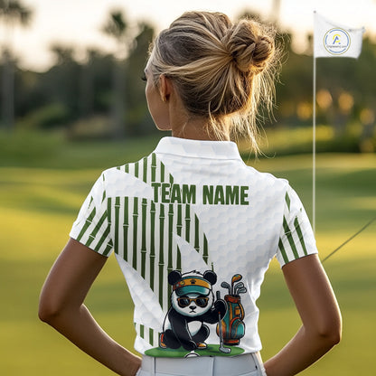 Custom Name Cool Panda Womens Golf Polo Shirt, Funny Bamboo Panda Golfing Apparel NHT956