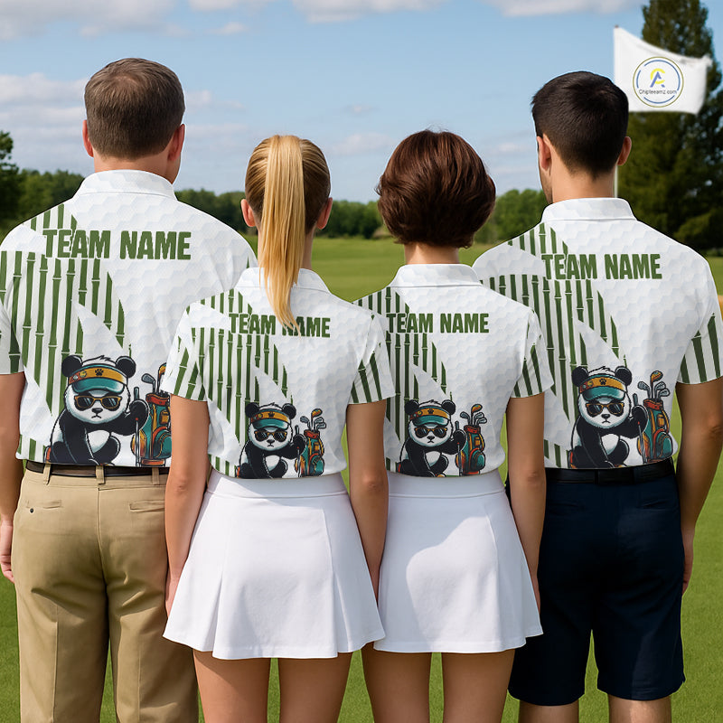 Custom Name Cool Panda Womens Golf Polo Shirt, Funny Bamboo Panda Golfing Apparel NHT956