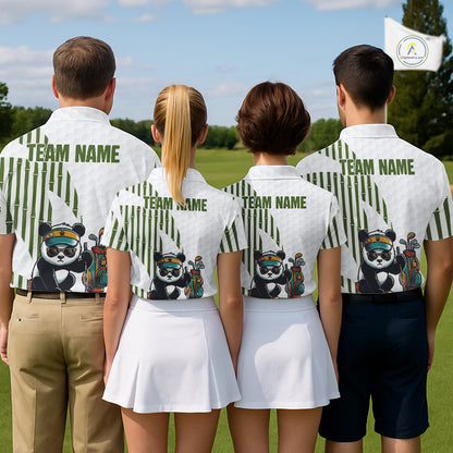 Custom Name Cool Panda Womens Golf Polo Shirt, Funny Bamboo Panda Golfing Apparel NHT956