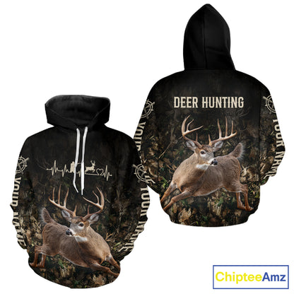 Personalized Deer Hunting Heartbeat 3D Clothing - Custom Name Whitetail Buck Hunter Gift NHT1575