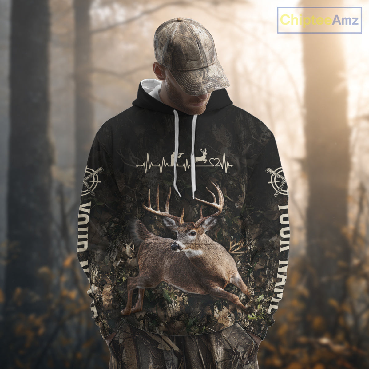 Personalized Deer Hunting Heartbeat 3D Clothing - Custom Name Whitetail Buck Hunter Gift NHT1575