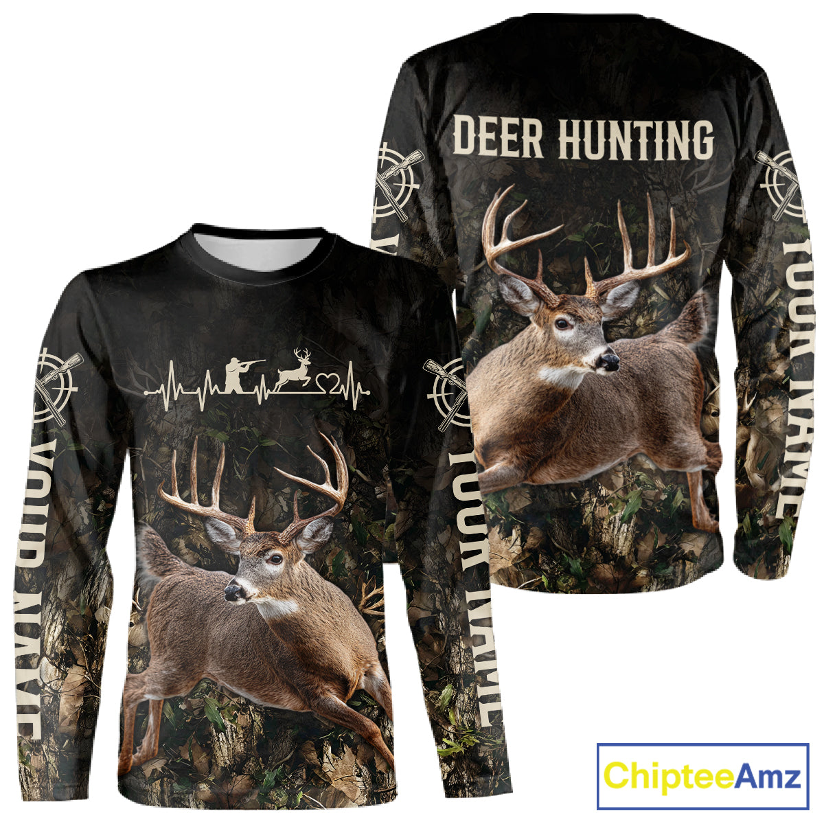 Personalized Deer Hunting Heartbeat 3D Clothing - Custom Name Whitetail Buck Hunter Gift NHT1575