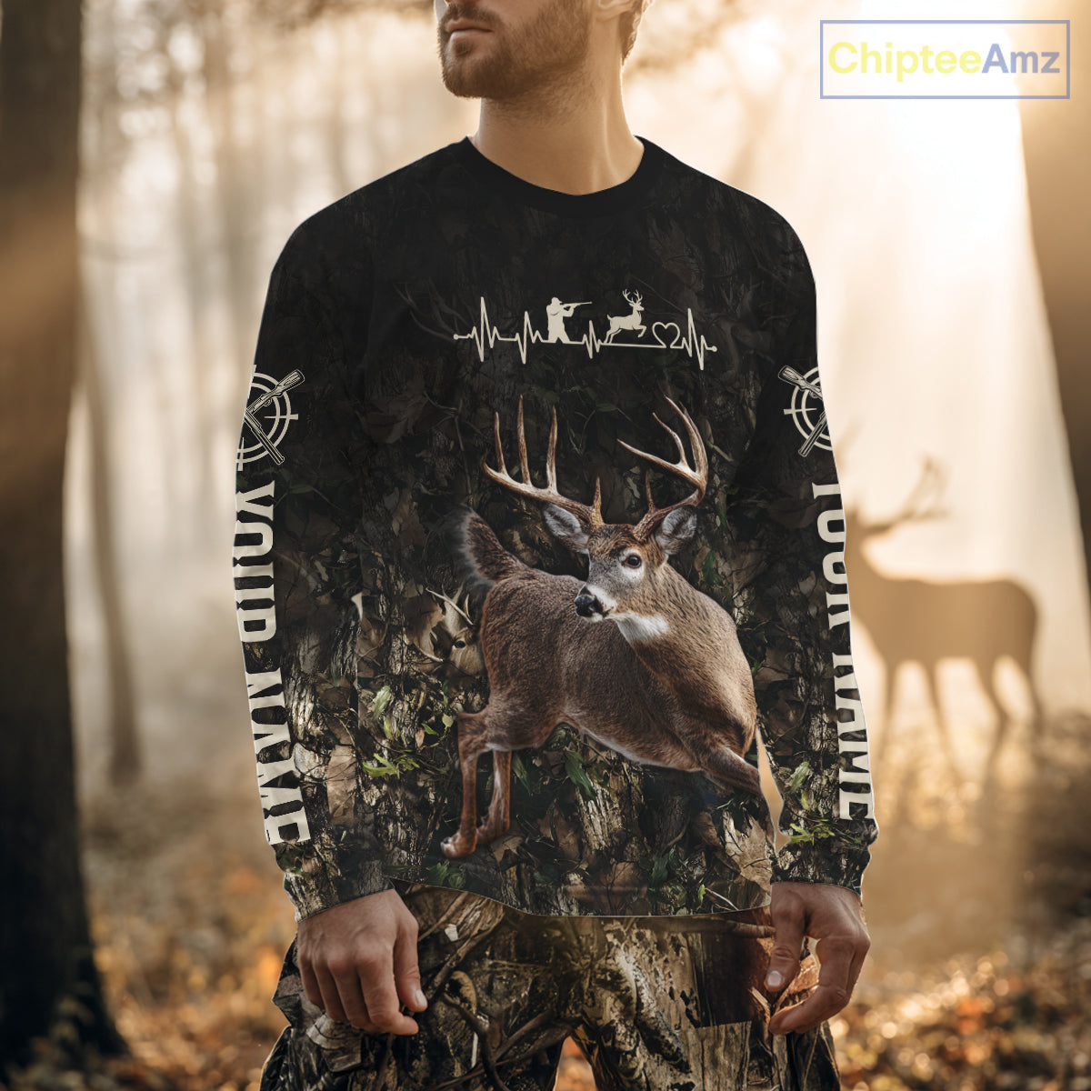 Personalized Deer Hunting Heartbeat 3D Clothing - Custom Name Whitetail Buck Hunter Gift NHT1575