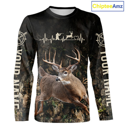 Personalized Deer Hunting Heartbeat 3D Clothing - Custom Name Whitetail Buck Hunter Gift NHT1575