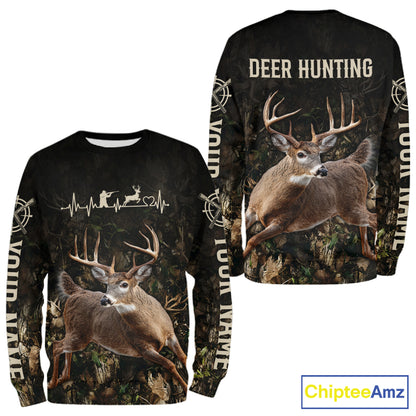 Personalized Deer Hunting Heartbeat 3D Clothing - Custom Name Whitetail Buck Hunter Gift NHT1575