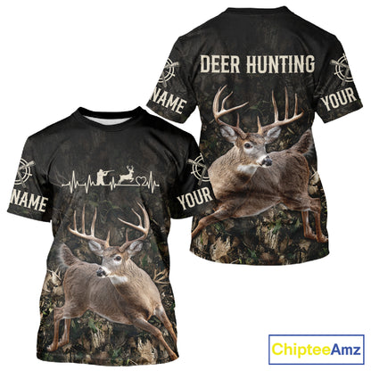 Personalized Deer Hunting Heartbeat 3D Clothing - Custom Name Whitetail Buck Hunter Gift NHT1575