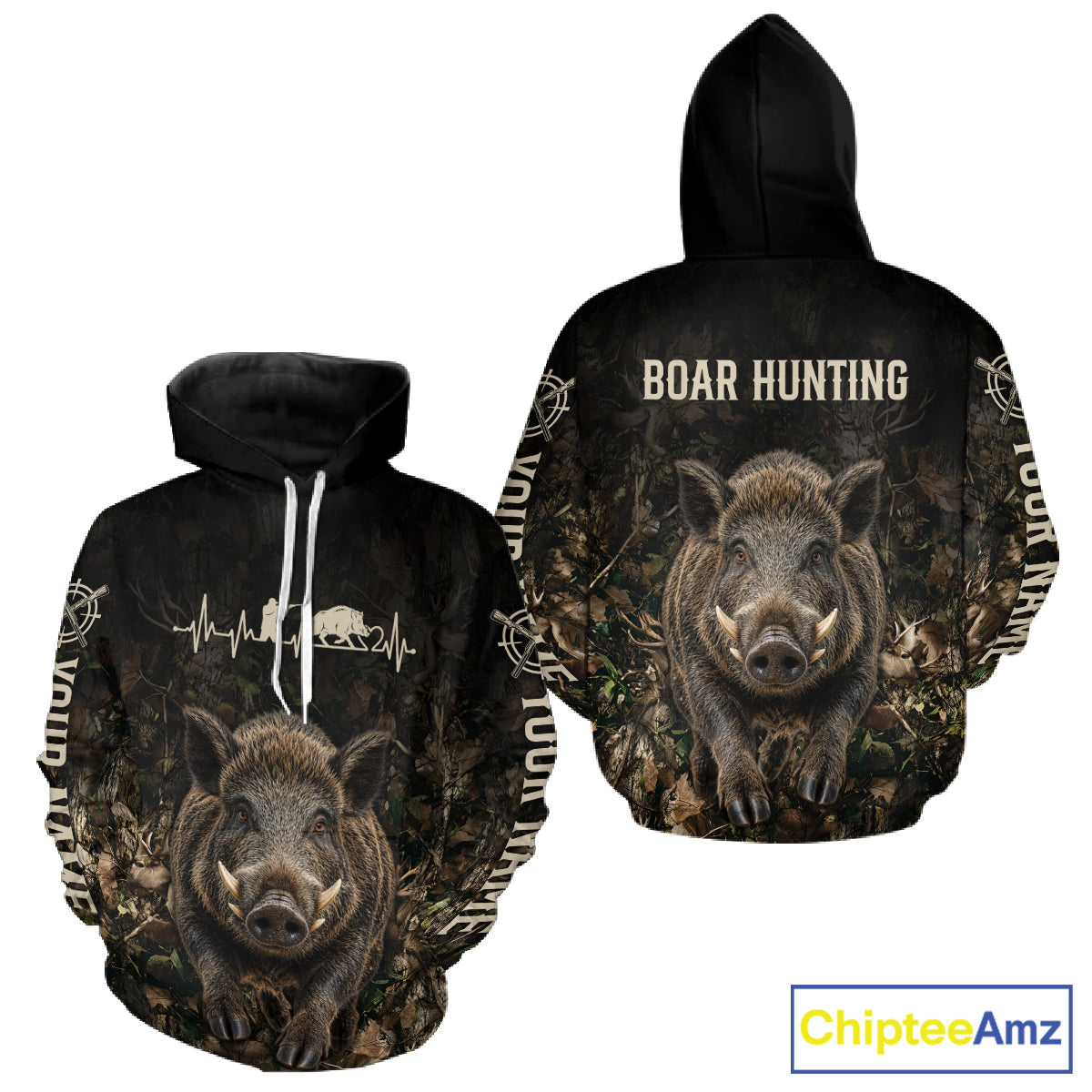 Personalized Hog Hunting Heartbeat 3D Clothing - Custom Name Wild Boar Hunter Gift NHT1576
