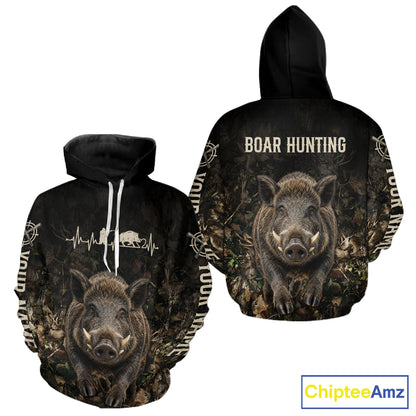 Personalized Hog Hunting Heartbeat 3D Clothing - Custom Name Wild Boar Hunter Gift NHT1576