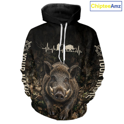 Personalized Hog Hunting Heartbeat 3D Clothing - Custom Name Wild Boar Hunter Gift NHT1576