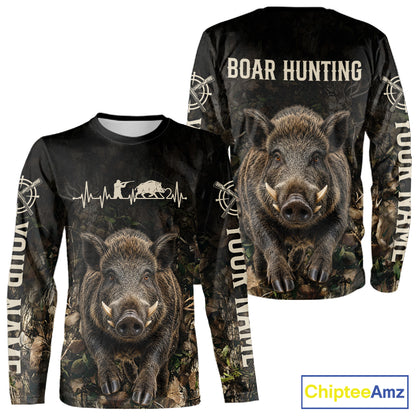 Personalized Hog Hunting Heartbeat 3D Clothing - Custom Name Wild Boar Hunter Gift NHT1576