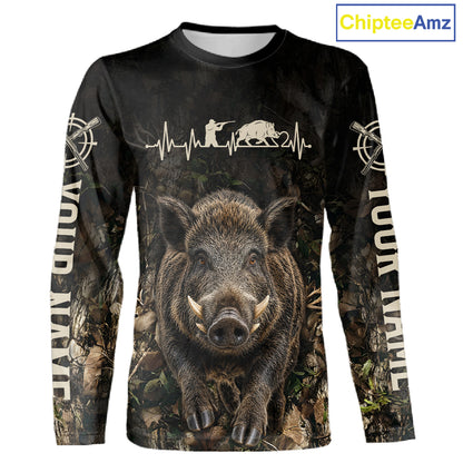 Personalized Hog Hunting Heartbeat 3D Clothing - Custom Name Wild Boar Hunter Gift NHT1576