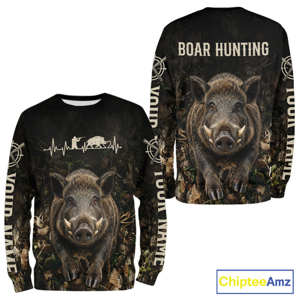 Personalized Hog Hunting Heartbeat 3D Clothing - Custom Name Wild Boar Hunter Gift NHT1576