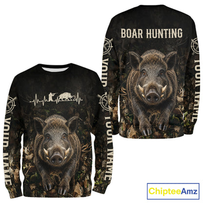 Personalized Hog Hunting Heartbeat 3D Clothing - Custom Name Wild Boar Hunter Gift NHT1576