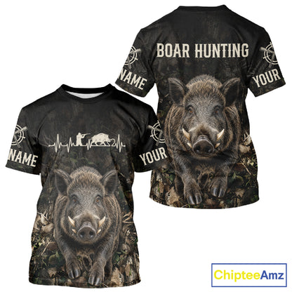 Personalized Hog Hunting Heartbeat 3D Clothing - Custom Name Wild Boar Hunter Gift NHT1576