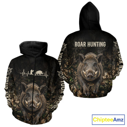 Personalized Hog Hunting Heartbeat 3D Clothing - Custom Name Wild Boar Hunter Gift NHT1576