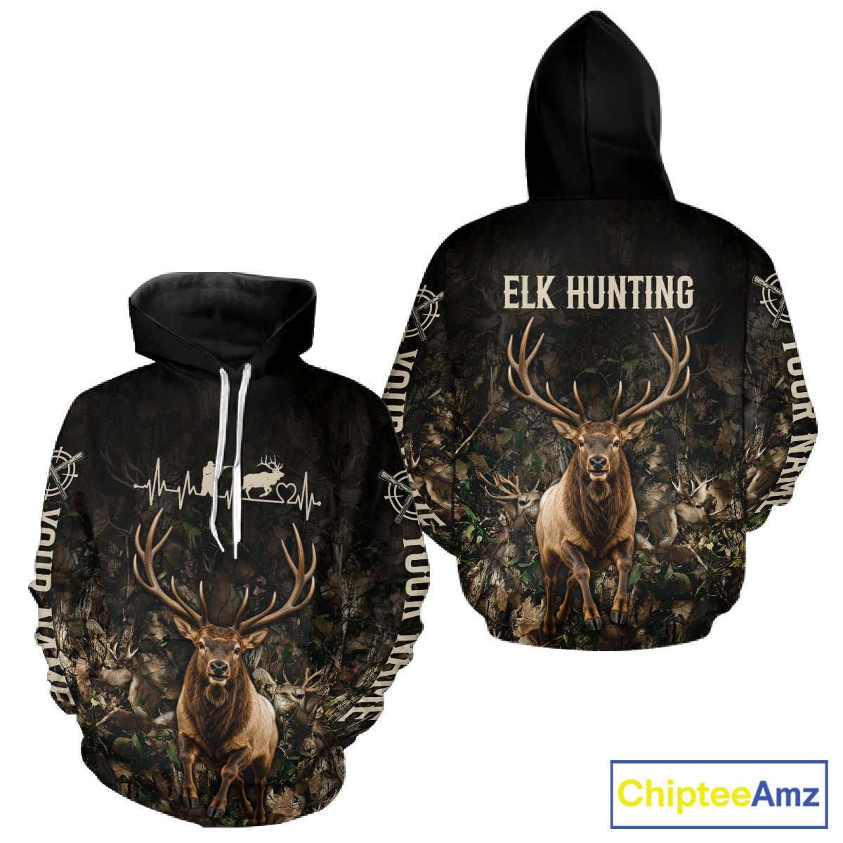 Personalized Elk Hunting Heartbeat 3D Clothing - Custom Name Elk Hunter Gift NHT1577