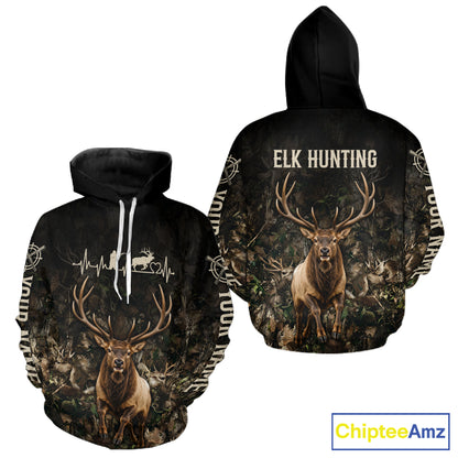 Personalized Elk Hunting Heartbeat 3D Clothing - Custom Name Elk Hunter Gift NHT1577