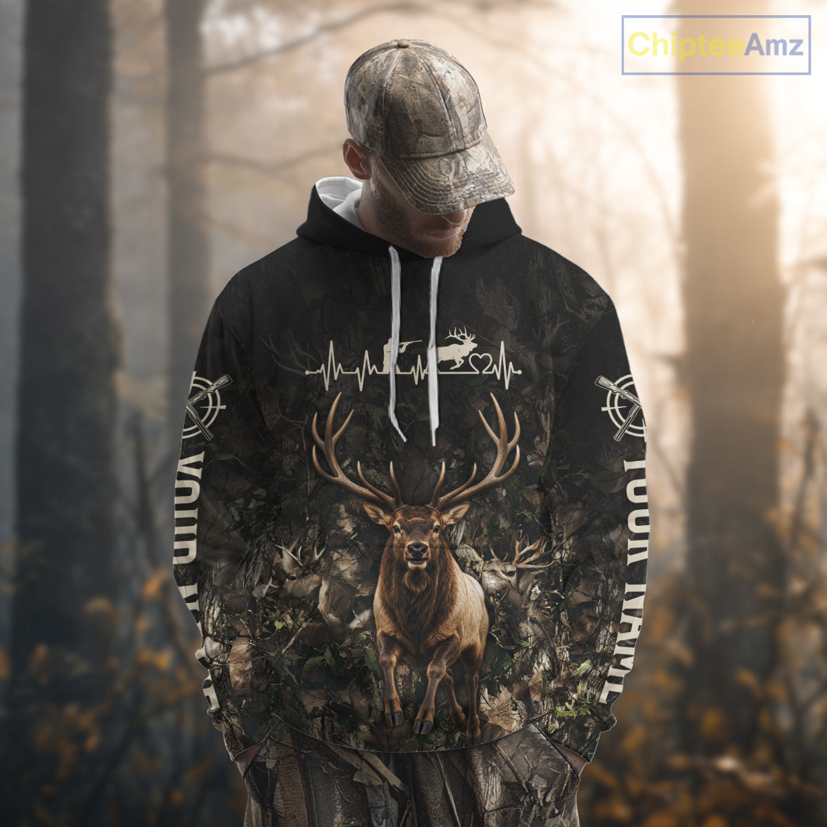 Personalized Elk Hunting Heartbeat 3D Clothing - Custom Name Elk Hunter Gift NHT1577
