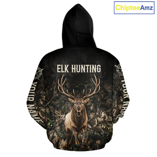 Personalized Elk Hunting Heartbeat 3D Clothing - Custom Name Elk Hunter Gift NHT1577