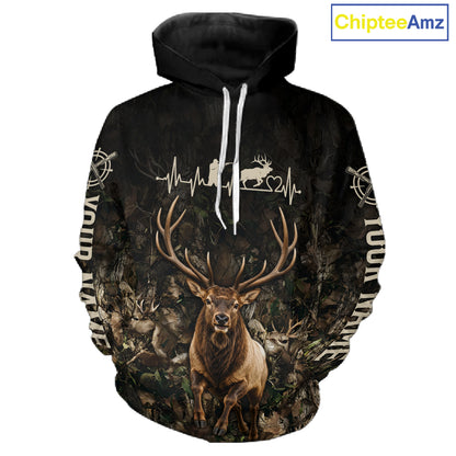 Personalized Elk Hunting Heartbeat 3D Clothing - Custom Name Elk Hunter Gift NHT1577