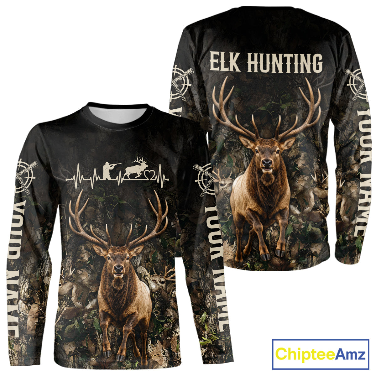 Personalized Elk Hunting Heartbeat 3D Clothing - Custom Name Elk Hunter Gift NHT1577