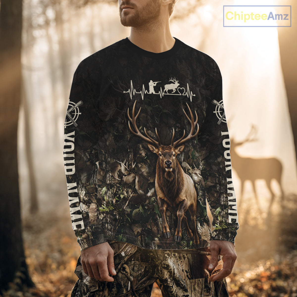Personalized Elk Hunting Heartbeat 3D Clothing - Custom Name Elk Hunter Gift NHT1577