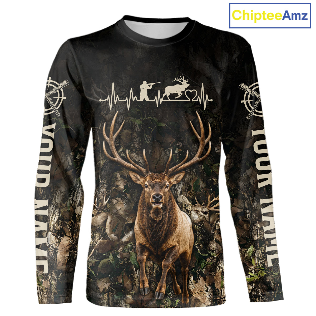 Personalized Elk Hunting Heartbeat 3D Clothing - Custom Name Elk Hunter Gift NHT1577