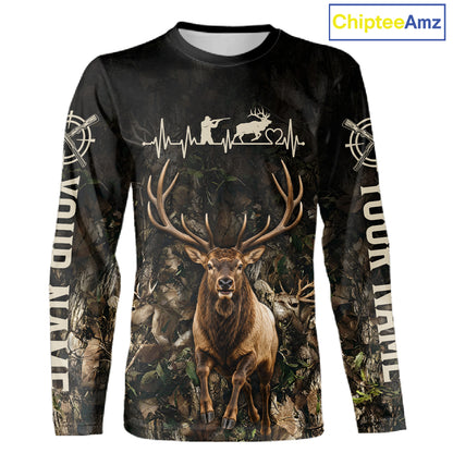 Personalized Elk Hunting Heartbeat 3D Clothing - Custom Name Elk Hunter Gift NHT1577