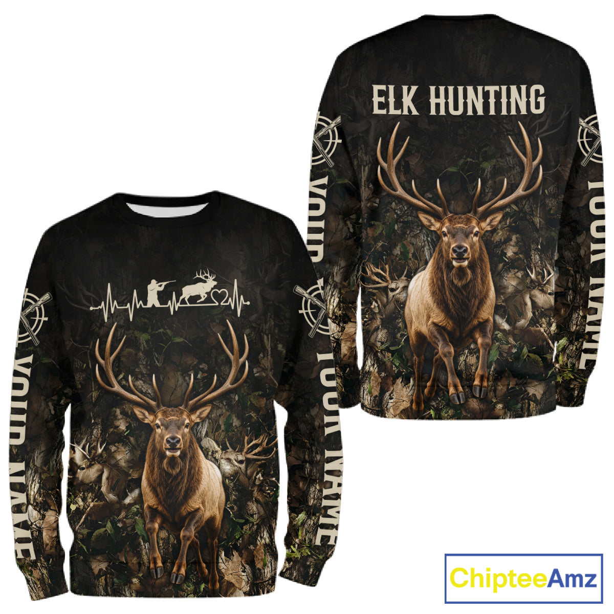 Personalized Elk Hunting Heartbeat 3D Clothing - Custom Name Elk Hunter Gift NHT1577