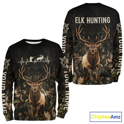 Personalized Elk Hunting Heartbeat 3D Clothing - Custom Name Elk Hunter Gift NHT1577