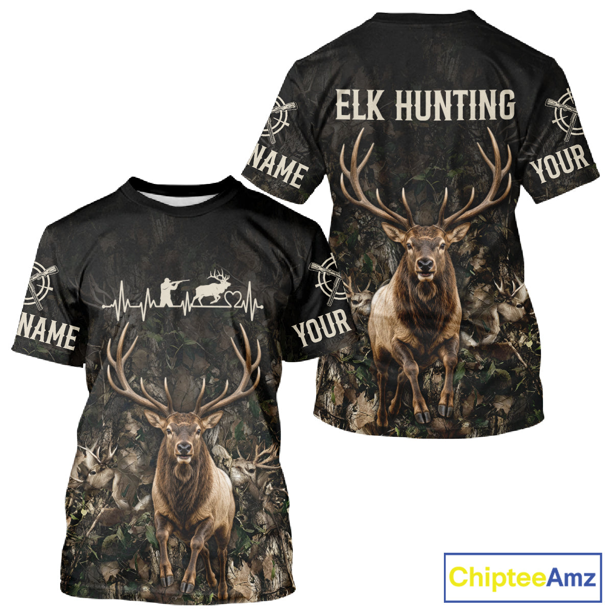 Personalized Elk Hunting Heartbeat 3D Clothing - Custom Name Elk Hunter Gift NHT1577