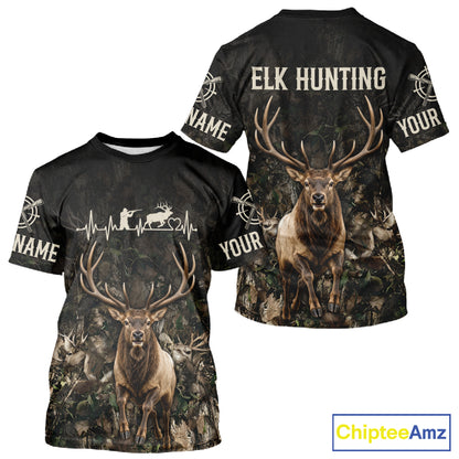 Personalized Elk Hunting Heartbeat 3D Clothing - Custom Name Elk Hunter Gift NHT1577