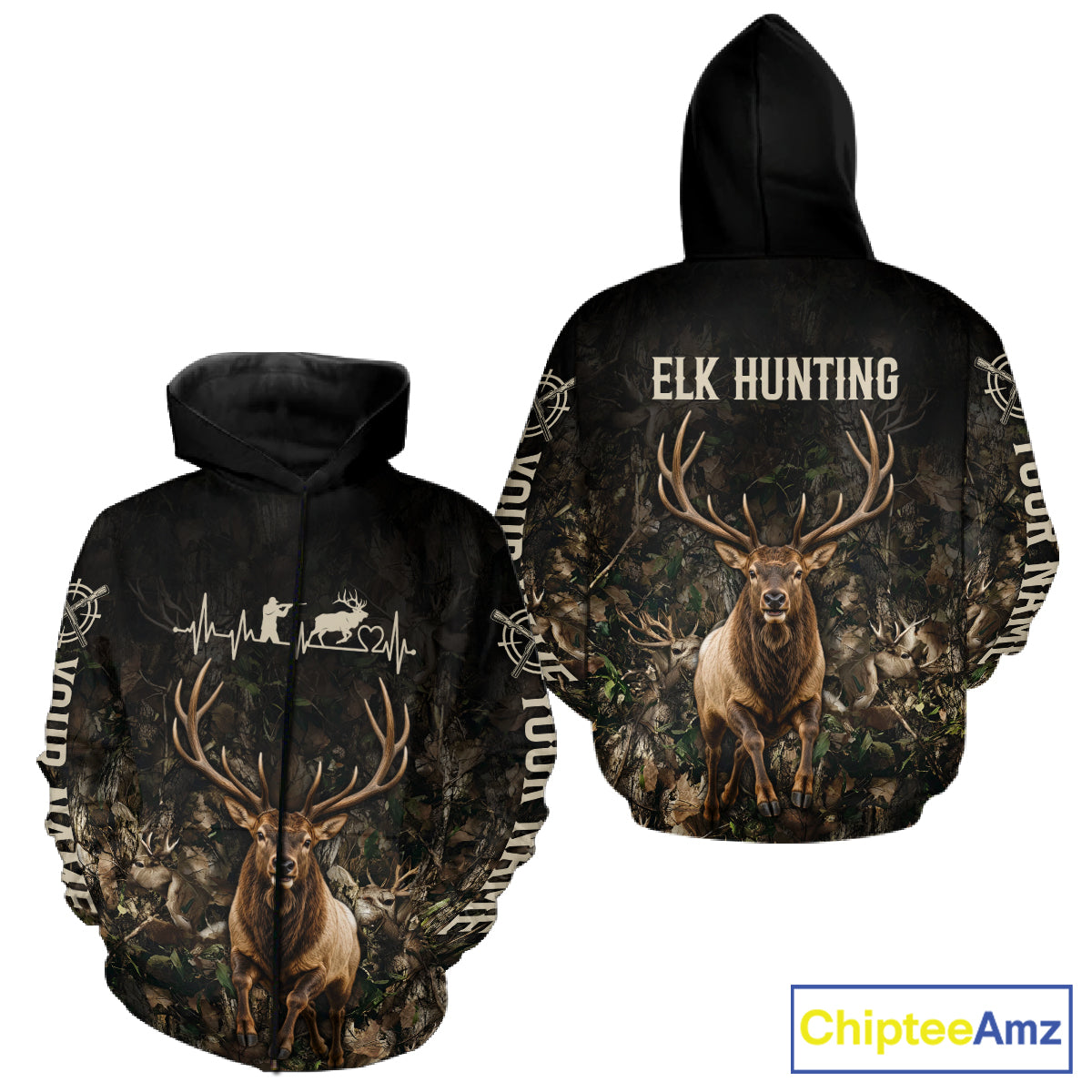 Personalized Elk Hunting Heartbeat 3D Clothing - Custom Name Elk Hunter Gift NHT1577