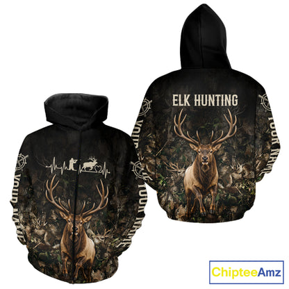 Personalized Elk Hunting Heartbeat 3D Clothing - Custom Name Elk Hunter Gift NHT1577
