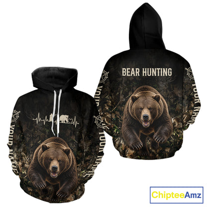 Personalized Bear Hunting Heartbeat 3D Clothing - Custom Name Bear Hunter Gift NHT1578