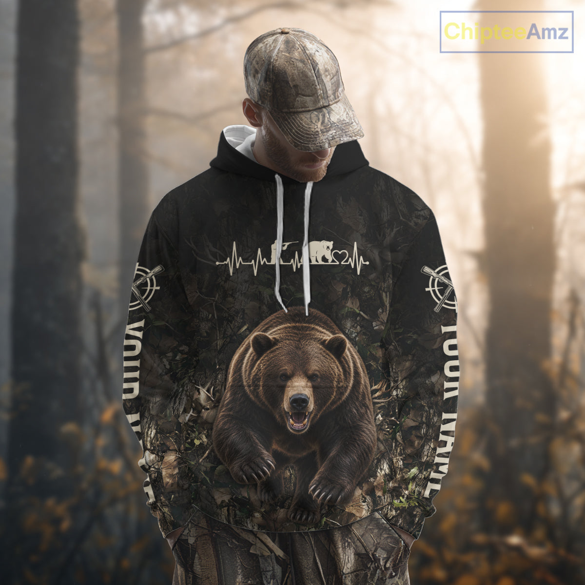 Personalized Bear Hunting Heartbeat 3D Clothing - Custom Name Bear Hunter Gift NHT1578