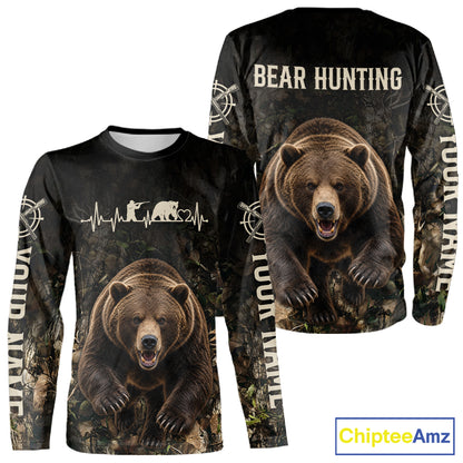 Personalized Bear Hunting Heartbeat 3D Clothing - Custom Name Bear Hunter Gift NHT1578