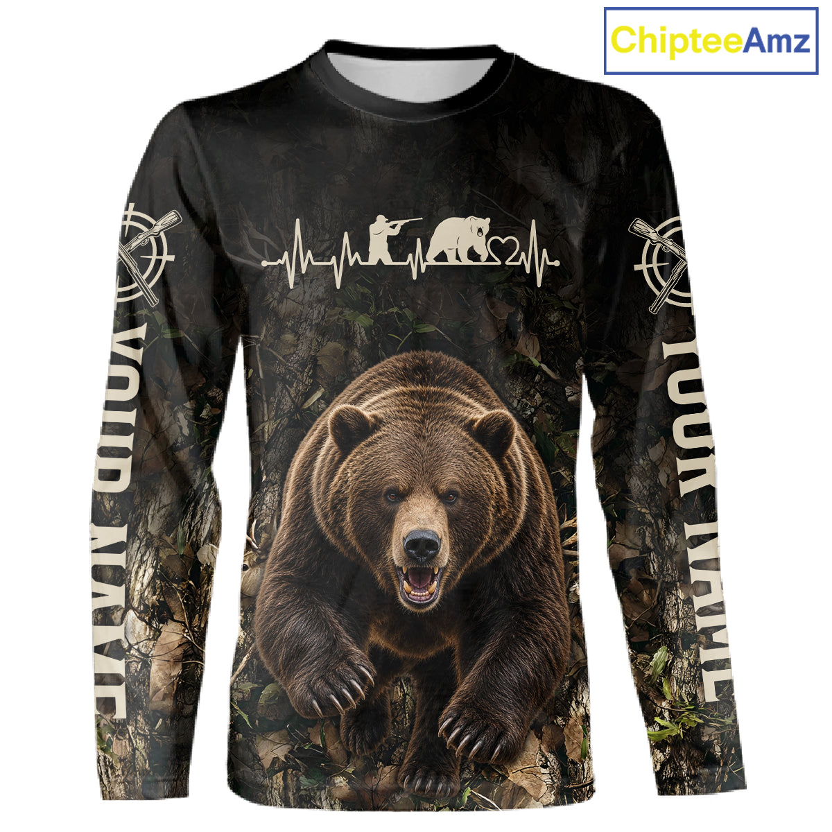 Personalized Bear Hunting Heartbeat 3D Clothing - Custom Name Bear Hunter Gift NHT1578