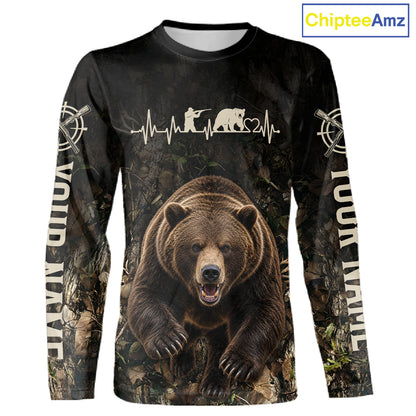 Personalized Bear Hunting Heartbeat 3D Clothing - Custom Name Bear Hunter Gift NHT1578
